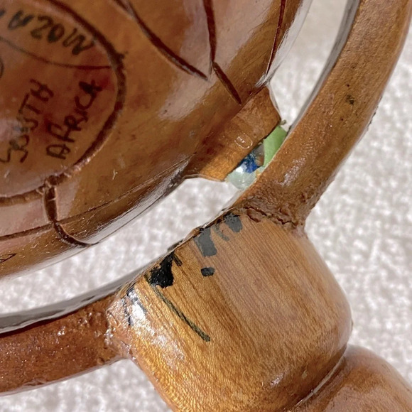 Vintage  Haitian Hand Carved Wood Globe - Picture 10 of 12